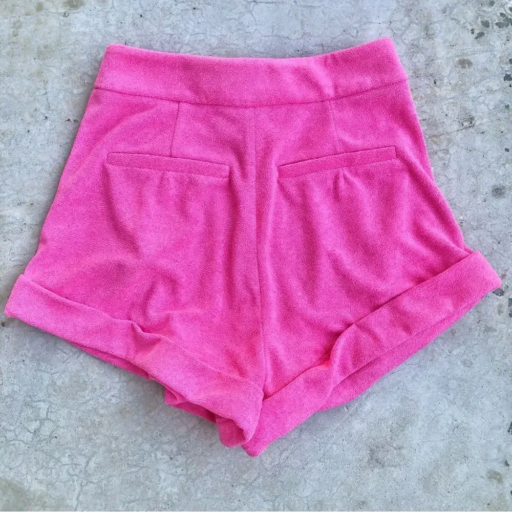 My Beachy Side Shorts Terry Cloth Pleated Pink NWT M